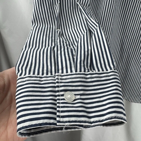 Rafaella Weekend Button Top Black White Stripes Woman XL Long Sleeves Collared - Picture 4 of 7